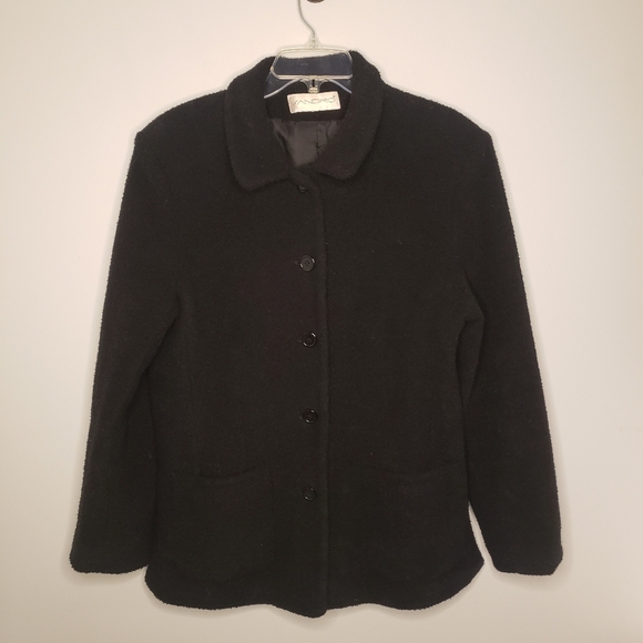 Sandro Paris Vintage Size L Boucle Textured Blazer Coat - Black Pockets - Picture 1 of 13